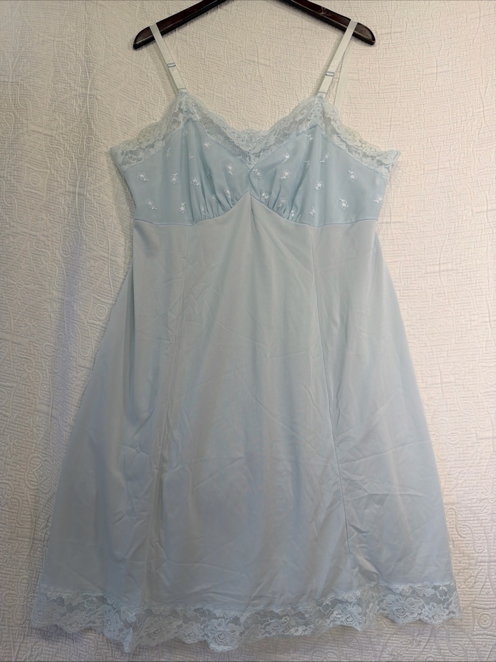 Vintage Sears Roebuck Slip Dress Baby Blue Nylon Lace Babydoll Fairy USA Made 44